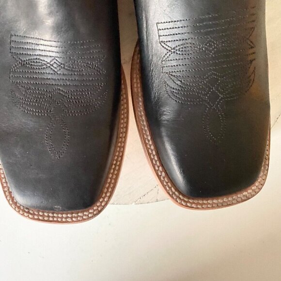 Lane Capitan LUBBOCK Mens Black Cowboy Boots 10 D Western Square Toe Brown Top - Picture 7 of 11